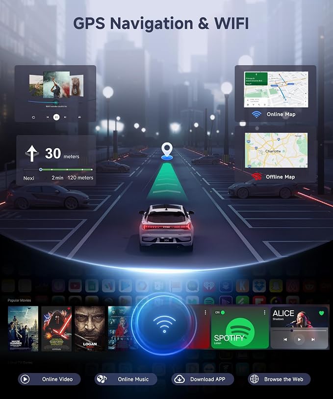 4G+64G Car Stereo for Jeep Wrangler JK 2007-2018 Dodge Ram 1500 2008-2012 with Wireless CarPlay Android Auto, 7 Inch Android Car Radio GPS Navigation WiFi SWC Bluetooth FM with Backup Camera