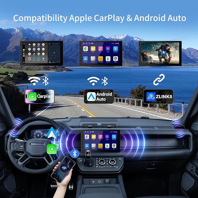 7 Inch Double Din Car Stereo with Wireless Apple CarPlay & Android Auto, 2+32G Android 13 Car Radio, Bluetooth, GPS Navigation, FM AM RDS, IPS Touchscreen, Backup Camera Ready