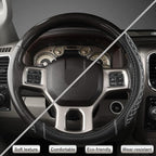 Customized Auto Car Steering Wheel Cover for Dodge 1989-2011 RAM 1500 2500 3500, Charger, Durango, Challenger(Diamond Quilted-Black+Gray-Standard Size)