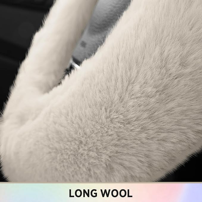 Steering Wheel Cover, Fluffy Car Wheel Covers for Women/Girls/Ladies，Soft Wool Fur Steering Wheel Protector, Universal 14 1/2 inches to 15 inches - White
