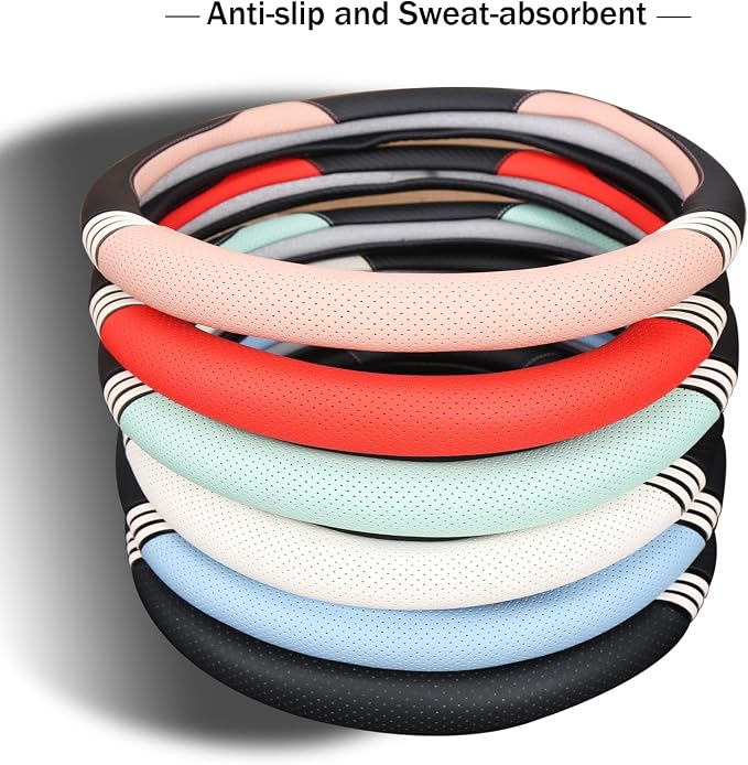 Cute Steering Wheel Cover D Shape for Women Men Breathable Universal 15 inch,Black and White
