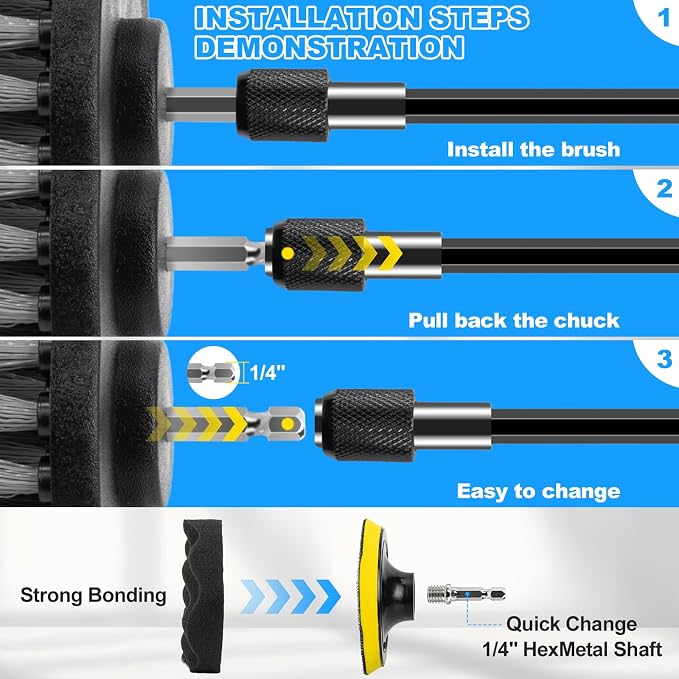 Car Detailing Kit, Car Detailing Brush Set, Car Cleaning Drill Brush Kit with Extension Pole, Professional Auto Detailing Supplies for Automobile Interior Exterior Wheels