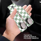 Car Seat Headrest Hook, Universal Leather Cute Hanger Holder Hook, Storage Organizer Interior Accessories for Purse Bags Handbag Green Plaid