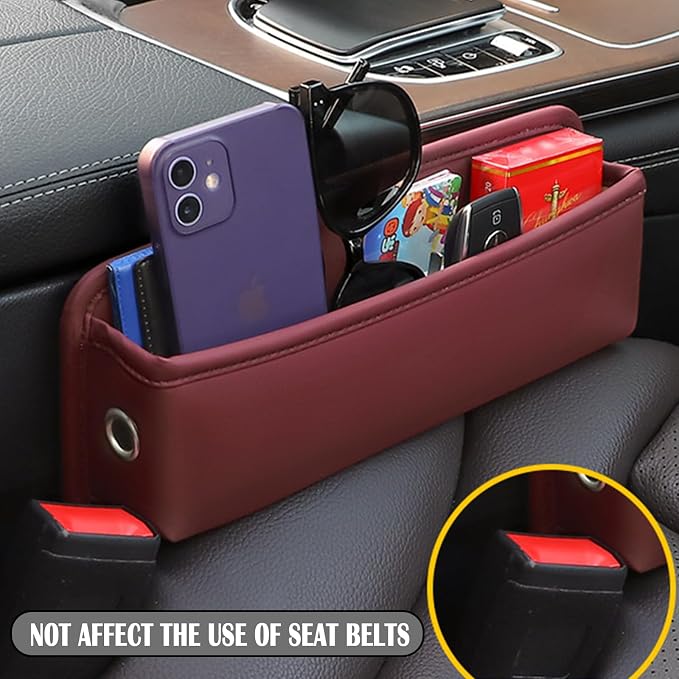 Universal Fit Car Gap Filler 2 pack, Premium Leather Seat Gap Filler Organizer, Car SUV Truck Essentials (Burgundy 2 PC)