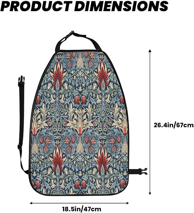 Snakeshead William Morris Textile Pattern Car Seat Back Kick Protectors Kick Mats With Storage Pockets For Vehicles To Protect From Dirt Mud Scratches 2 Pack