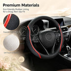 Steering Wheel Cover Black and Red Leather Universal 14.5-15 inch | Carbon Fiber Car Steering Wheel Covers with Coasters Microfiber Breathable Anti-Slip Steering Wheel Accessories Set