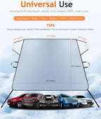 Windshield Snow Ice Cover, Windproof Exterior Car Front Window Frost Guard, Snow-Proof Universal Fit Winter Windshield Wiper Sun Shade Protector Cover All Weather Protection, Windscreen Shield