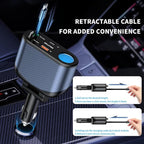 Retractable Car Charger Cigarette Lighter Adapter, 168W 5 in 1 Fast Phone Charging Built-in Replaceable Fuse, Socket Splitter with USB C and USB i Cord, Fit for Phone iPad Galaxy GPS, Blue