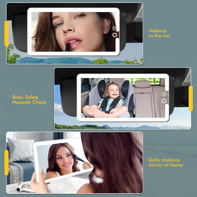 Car Visor Vanity Mirror with Light, Rechargeable Dimmable Touch LED Sun Visor Mirrors, Large Detachable Vanity Makeup Mirror with 3 Color Modes for Truck SUV Car Accessories Essential for Women(White)
