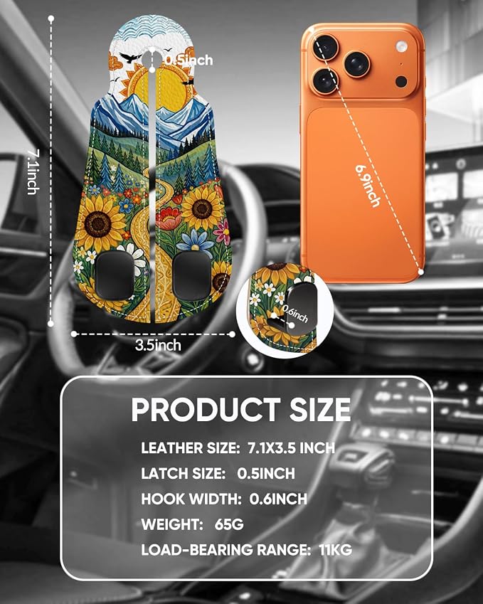 Purse Holder for Car, 2 Pack Heavy Duty Purse Hanger for Car, PU Leather Car Seat Hooks for Purses and Bags, Cute Sunflower Headrest Organizer for Handbags & Backpacks
