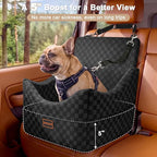 Elevated Dog Car Seat for Small/Medium Dogs up to 35 lbs, Memory Foam Booster Seat with Detachable Washable Cover, Travel-Safe Car Bed with Safety Belts & Storage Pockets, Black
