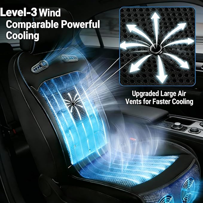 Upgraded Cooling Car Seat Cover with 3-Second Fast Cooling, Cooling Seat Covers for Cars, Cooling Car Seat Cushion, 12V–24V for Car SUV Truck RV, Best Gift for Drivers (Black)