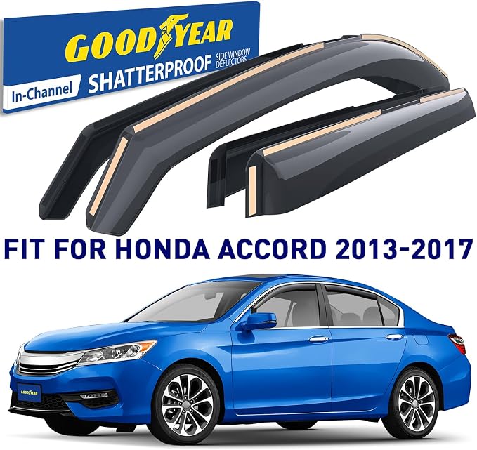 Goodyear Shatterproof in-Channel Window Deflectors for Honda Accord 2013-2017 Sedan, Rain Guards, Window Visors for Cars, Vent Deflector, Car Accessories, 4 pcs - GY008441