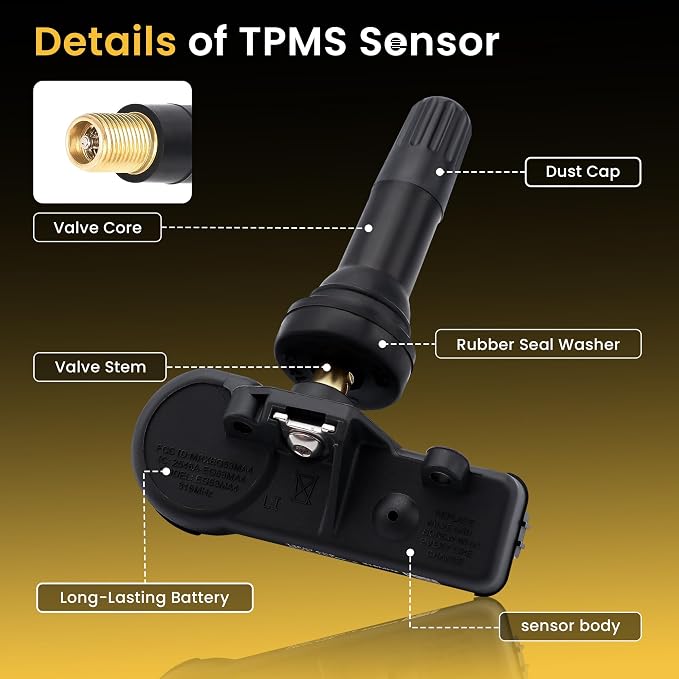 TPMS Tire Pressure Sensors 315MHz TPMS Sensor Fit for Ford 2006-2008 F-150 Fusion Escape Lincoln 2007-2010 MKZ Town Car Replaces # 6F2Z1A189A 6F2A1A176AE 6F2T1A150AE 7L1Z1A189A（4PCS）