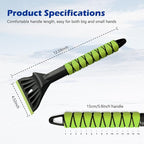 Professional Ice Scraper and Snow Brush for Cars, 2-in-1 Winter Snow Removal Tool with Ergonomic Foam Grip, ABS Ice Chopper for Windshield, Window, and Vehicle Snow Cleanup (Green 2PC)