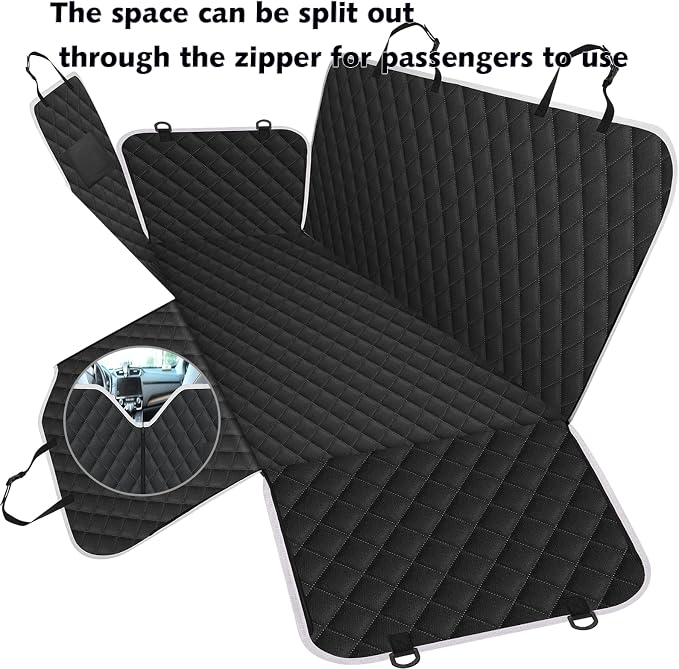 Dog Hammock for Car Back Seat Scratch Proof Nonslip Pet Car Seat Cover,Side Flaps with Zipper, Heavy Duty Car Seat Cover for Dogs with Storage Bag (Black-Zipper)