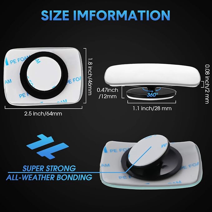 8 Pcs Blind Spot Car Mirror 360 Degree Adjustabe Glass Traffic Safety Rear View Mirror Convex Spot Frameless Adjustable Self Adhesive Angle for Larger Image Exterior Accessories (Rectangle)