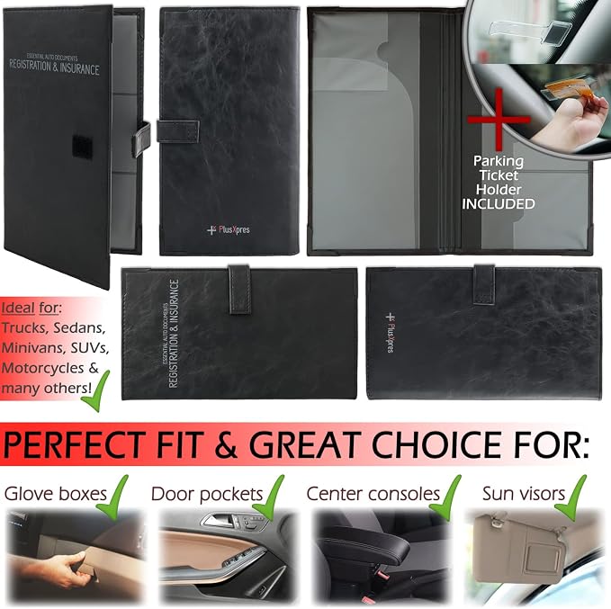 Registration and Insurance Card Holder - Car Organizer - Black | Vehicle Glove Box Document Organizer, Auto Essential Paperwork Holder for Contact Information Cards, Interior Car Accessories