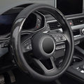 Car Steering Wheel Cover Universal 14 1/2"-15" Leather Carbon Fiber Anti-Slip Car Accessories, Black