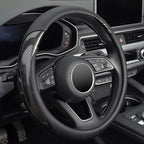 Car Steering Wheel Cover Universal 14 1/2"-15" Leather Carbon Fiber Anti-Slip Car Accessories, Black