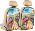 Summer Flip-Flops Car Seat Back Protectors 2 Pack – Large Kick Mats with Storage Pockets, Universal Fit for Most Vehicles