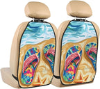 Summer Flip-Flops Car Seat Back Protectors 2 Pack – Large Kick Mats with Storage Pockets, Universal Fit for Most Vehicles