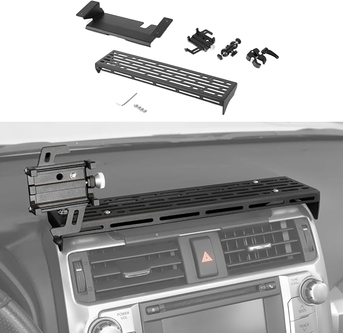 Dash Phone Holder for 4 Runner Full Metal Heavy-Duty Console Extension Dash Phone Mount Compatible with Toyota 4Runner 5th Gen 2010–2023, Fits Most Smartphones No-Drill (with Phone Stand)