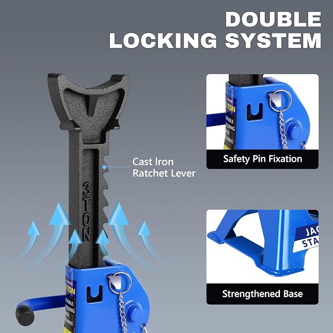 2 Ton Low Profile Floor Jack, 4000 lbs, with Stands, Chock & Gloves – Blue | Steel jack, 5.3"-13" lift. Overload valve, leak-proof. with stands, chock, gloves. For cars, SUVs, DIYers & mechanics.