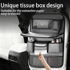 2 Pack Leather Car Backseat Organizer with Foldable Table Tray, Universal Car Seat Back Protector Kick Mat with Touchscreen Tablet Holder, Storage Pockets, Cup Holders & Tissue Holder, Black