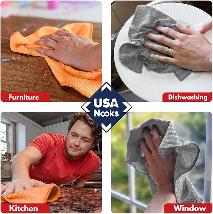 Microfiber Cleaning Cloth - 8 Pcs 12"x11" - High Performance - 1200 Washes, Ultra Absorbent Towels Weave Grime & Liquid for Streak-Free Mirror (Pack of 8)