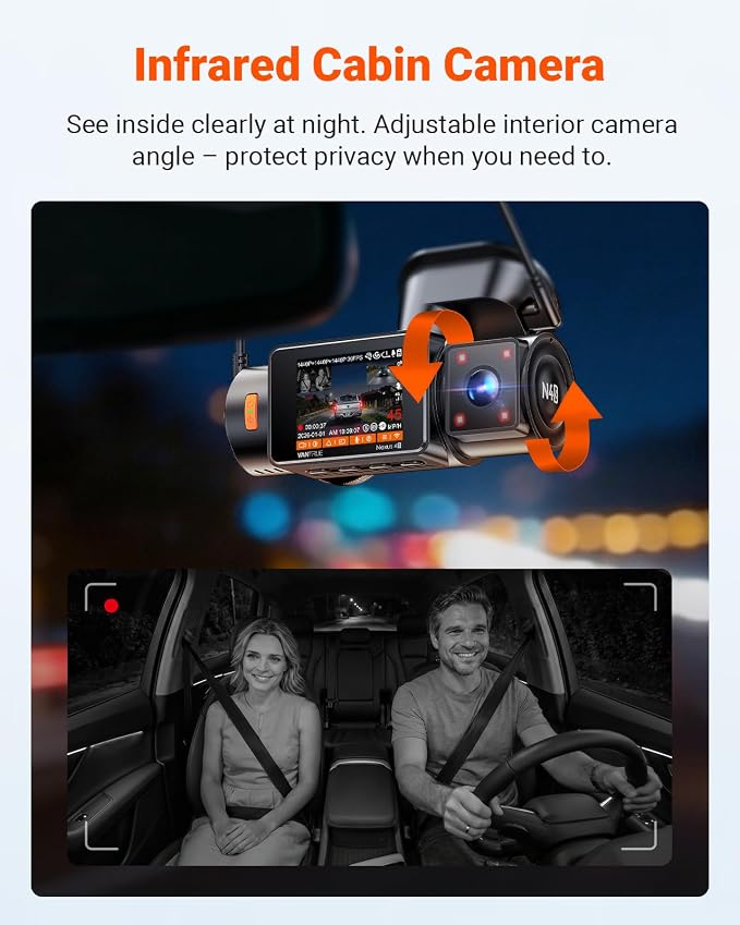 New N4S 3 Channel Dash Cam, STARVIS 2 Night Vision, Front Rear Inside Dashcam for Cars, Front and Rear Dual Channel, PlatePix Tech, Parking Mode, Wi-Fi, GPS, 2" IPS, Support 1TB (RC18)