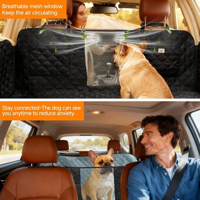 Premium Dog Car Cover for Back Seat, Waterproof Reversible Dog Hammock for Backseat Non-slip Pet Cover for Dogs with Mesh Window, Anti Scratch Seat Protector Universal Fit for Cars SUVs Trucks