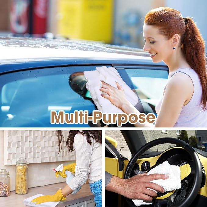 30 Pcs Edgeless Microfiber Plush Towels for Cars Detailing Drying Wash Polishing Absorbent Cleaning Cloths, 500 GSM (16 x 16 Inch,White)