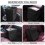 Car Trash Can Bin with Lid - Collapsible Car Garbage Can with Storage Pockets-Black Mini Leakproof Vehicle Trash Bag-Small Automotive Organizers and Storage for Back/Front Seat SUV Truck Accessories