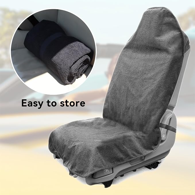 Waterproof Towel Car Seat Cover, Sweatproof Non Slip Towel Carseat Cover, Machine Washable Vehicle Bucket Frontseat Protector Accessories, Universal for SUV, Sedan, Truck (Gray)