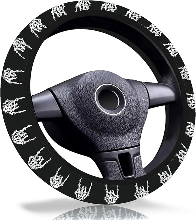 Skull Hand Steering Wheel Cover 15 Inch Universal Neoprene Steering Cover | Skeleton Car Accessories Decor Non-Slip Fit Auto SUV Truck, Skull Gifts for Women Men Birthdays Festivals