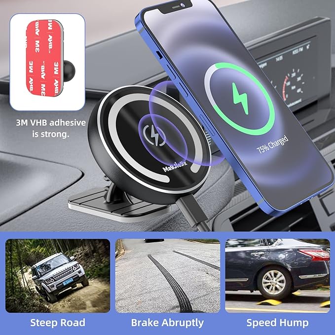 for Magsafe Car Mount Charger for Magnetic Wireless Charging for iPhone12/13/14/15/16Pro,Pro Max,Plus,Mini,Vent&Dashboard Strong Magnets Phone Holder with Fast 36W QC 3.0 Adapter(Dark Black)