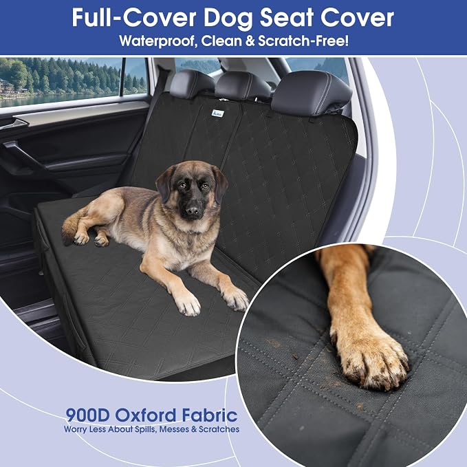 ALLANSING Upgraded 900D Heavy Duty Dog Back Bench Seat Cover for Large SUVs, Car Seat Protector, Seatbelt & Armrest Compatible, Waterproof & Non‑Slip for Dogs & Kids