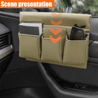 Car Window Armrest Storage Box, Leather Car Side Door Armrest Organizer Storage Bag with Multiple Pockets, Universal Comfortable Elbow Rest Pad Cushion for Auto Interior Accessories (Beige)