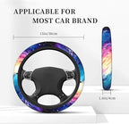 Galaxy Purple Blue Neoprene Steering Wheel Cover for Men Women Anti-Slip Elastic Steering Wheel Protective Cover 15in Universal Car Accessories Fit Cars, SUVs, Auto