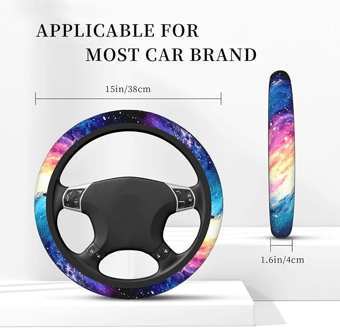 Galaxy Purple Blue Neoprene Steering Wheel Cover for Men Women Anti-Slip Elastic Steering Wheel Protective Cover 15in Universal Car Accessories Fit Cars, SUVs, Auto