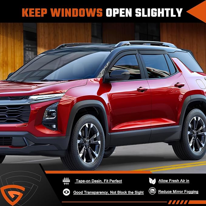 Tape-On Rain Guards Compatible with Chevy Equinox 2025 2026 Window Deflector Out Channel Extra Durable Side Sun Guard 2025 Equinox Visor Deflectors Black 4 PCS