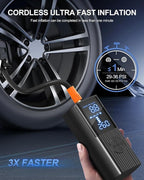 Tire Inflator Portable Air Compressor, 180PSI Cordless Air Pump with Digital Gauge, LED Light, 3X Faster Air Compressor for Cars, Motorcycles, Bicycles, Balls
