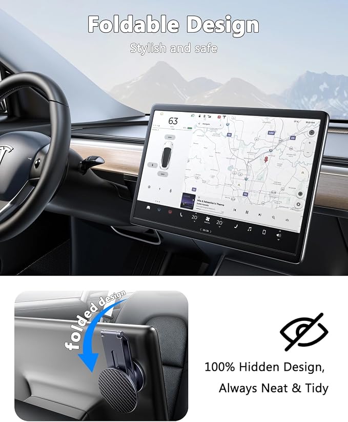 Tesla Phone Mount Charger: 15W Fast Charging Car Mount for Tesla Model 3/Y【Strongest Magnet & 100% Hidden】360° Adjustable Car Phone Holder for Magsafe iPhone & Android, Tesla Accessories, Carbon Fiber