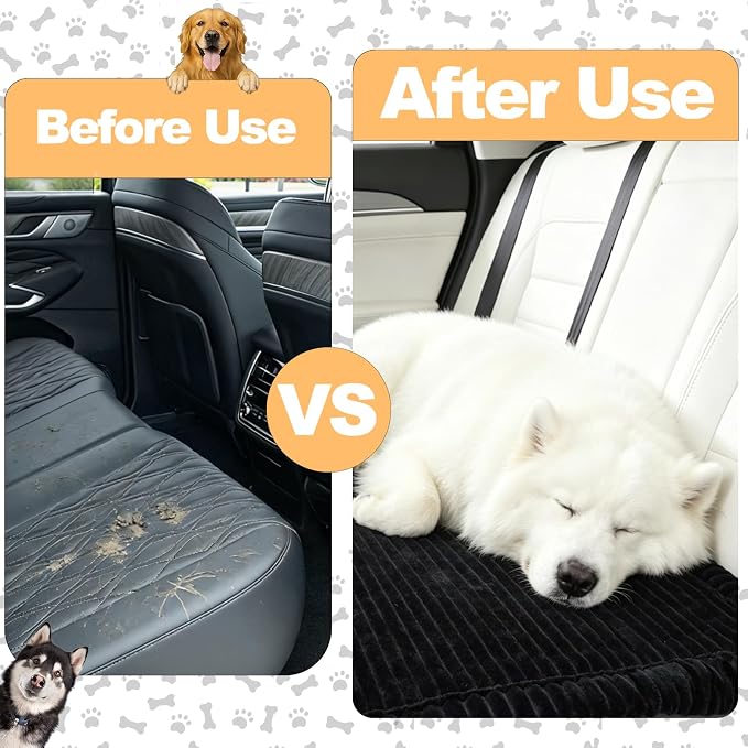 Dog Car Seat Cover for Back Seat, Black Flannel Pet Bed Mat, Non-Slip Waterproof Bottom, Washable Dog Bed & Seat Protector for Cars SUVs Trucks, Fits Backseat Extenders, 59.1 x 23 Inches