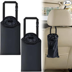 2 PCS Car Trash Bags, Car Accessories Washable Garbage Bag Hanging, Detachable Trash Can with Top Elastic Vent & Sticky Strap Bottom Opening, Seat Back Tash Bag for Cars,Travelling,Outdoor