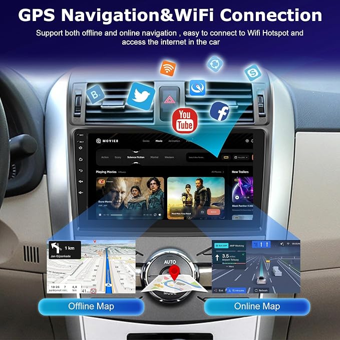 [4+64G] Android Radio for Toyota Corolla 2009-2013 - 9 inch IPS 1280 * 720P Touchscreen Corolla Stereo - Wireless Carplay and Android Auto, WiFi, GPS, Custom Homepage, Mirror Link + AHD Backup Camera