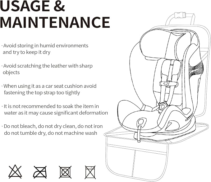 Car Seat Protector Leather Waterproof Child Safety Seat Protector Cover with Thick Pad and 2 Large Pockets Durable Kick Mat for All Auto Seat (Deep Gray)
