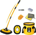 7-in-1 Car Wash Kit with 20L Folding Bucket & Brush – Car Wash Mop with Long Handle, 15° Curved Aluminum Pole for SUV Roof, Car Washing Brushes & Cleaning Supplies, RVs-Yellow.
