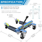 Car Dolly Set of 2,Capacity 1500LBS Hydraulic Car Wheel Dolly Jack with Foot Pedal and Steel Rollers,Wheel Dolly Jack with Unique Reflective Tape,for Tire Repairing,Vehicle Moving